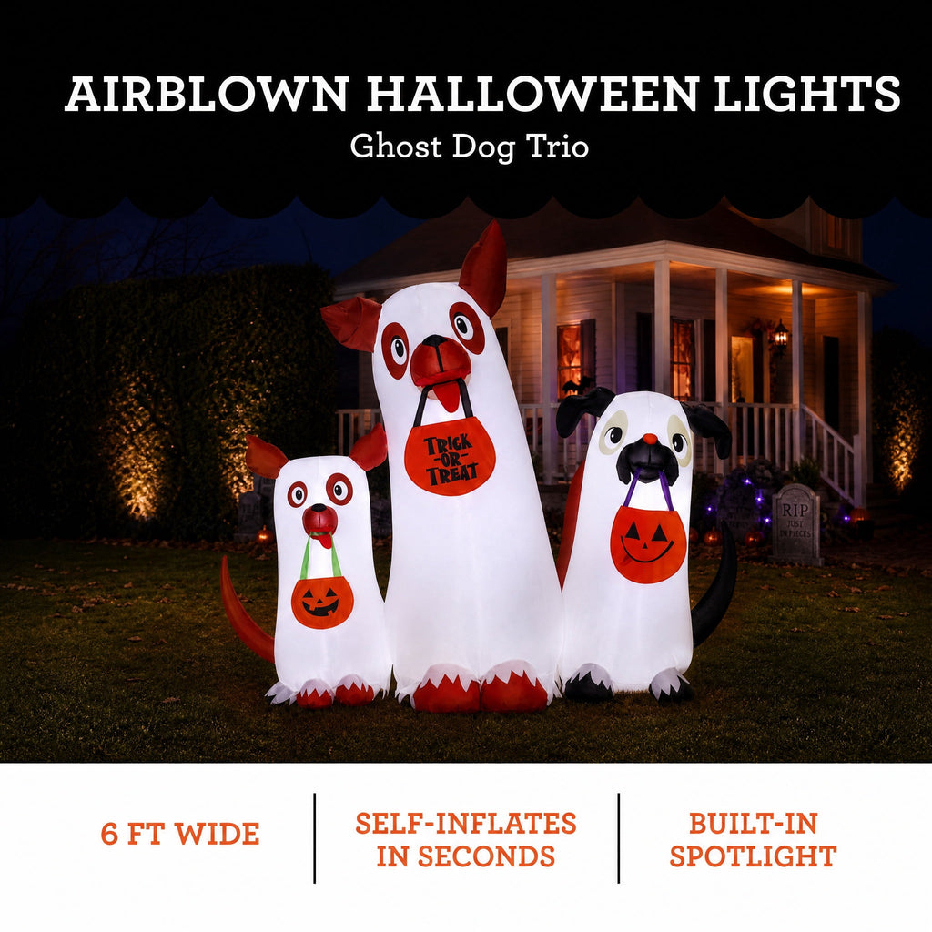 Ghost Dog Trio Airblown Yard Inflatable, Multicolor, 6', Halloween by Way To Celebrate