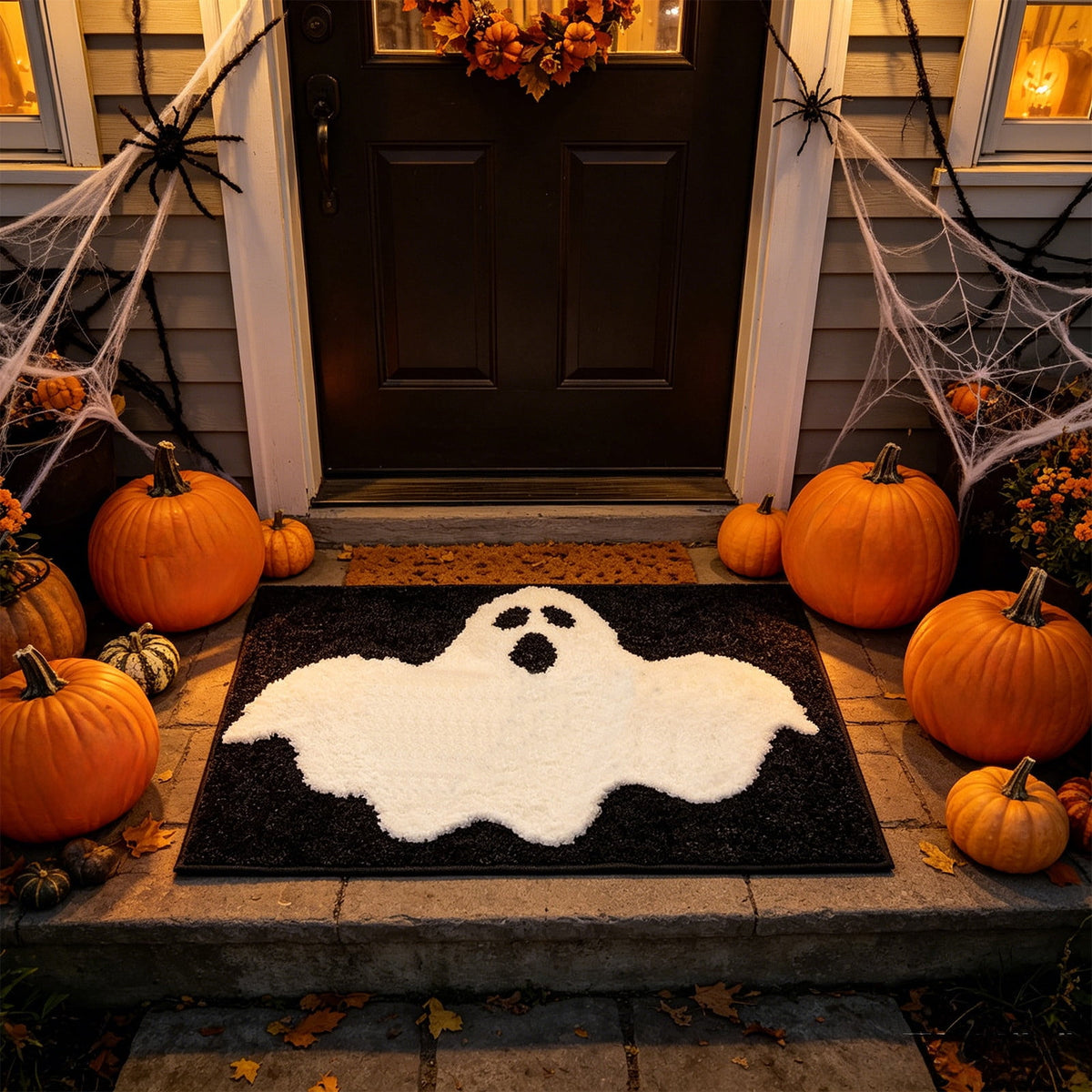 Halloween Bath Mat Ghost Multicolor Irregular Mat 27.56x17.72in Polyester Skidproof & Absorbent for Bathroom Entryway Living Room Halloween Door Mat by MPOISVA