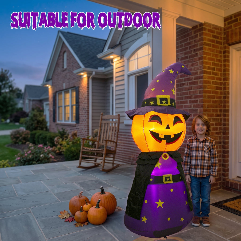 MAGOTAN 8 ft Halloween Inflatable Pumpkin Halloween Inflatable Pumpkins Ghost Tombstone Outdoor Yard Decoration Build-in 7 LED White Lights