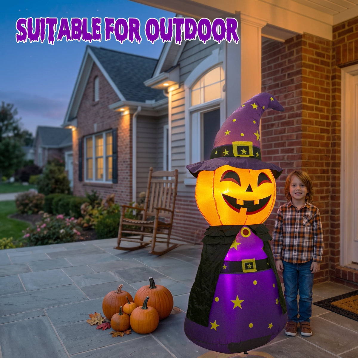 MAGOTAN 8 ft Halloween Inflatable Pumpkin Halloween Inflatable Pumpkins Ghost Tombstone Outdoor Yard Decoration Build-in 7 LED White Lights