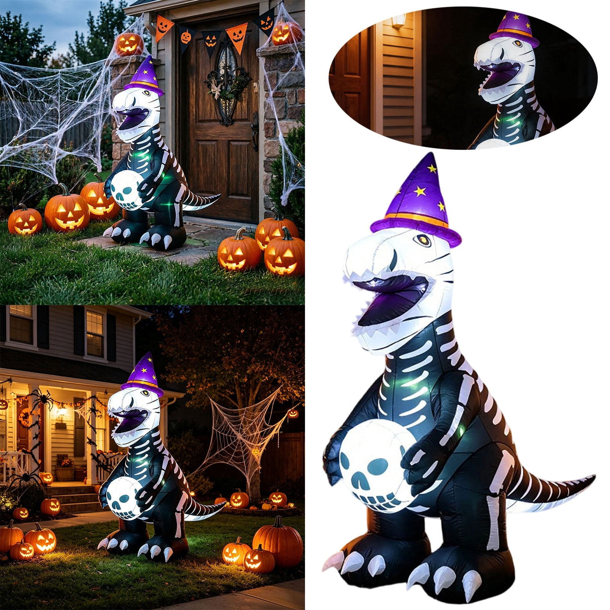 Hvmvliv 7.8ft Outdoor Halloween Inflatable Decoration with Ground Stakes Creepy Inflatable Dinosaur for Outdoor Courtyard Party Scene Layout Black