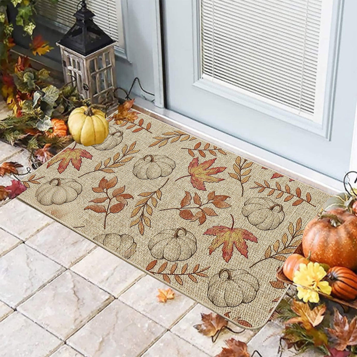Halloween Door Mat Pumpkin Absorbent Skidproof Mat 23.62x15.35in Polyester Skidproof & Water Absorbent for Front Door Bathroom Kitchen Entryway Halloween Door Mat by MPOISVA