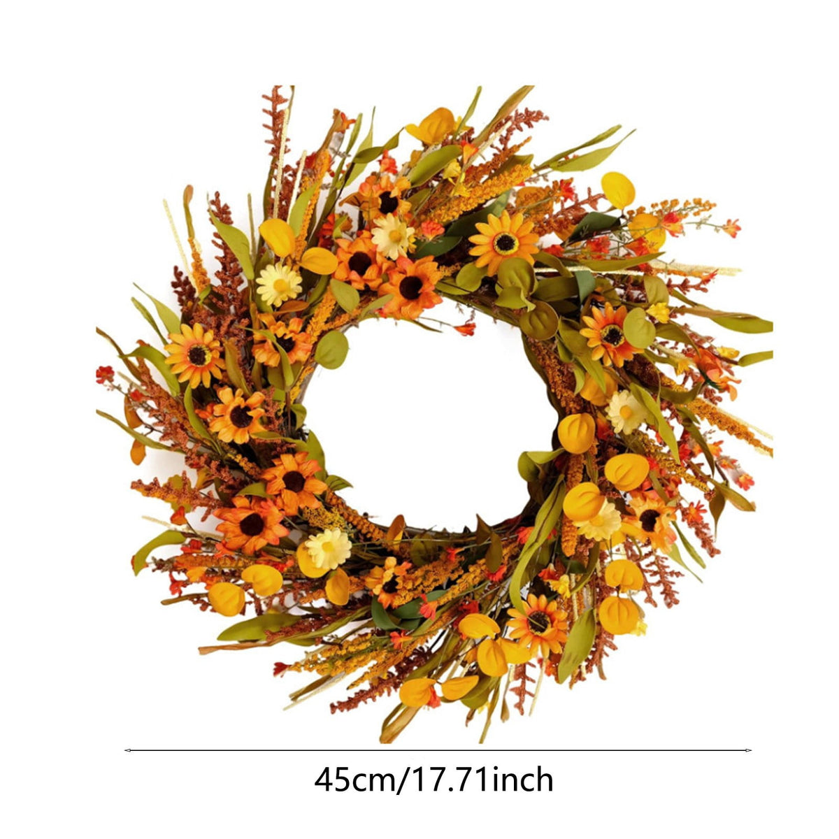 Winter Poetry Upgrade Fall Sunflower Dried Grass Wreath, Harvest Front Door Hanging Garland, Rattan Base Artificial Wreath for Halloween Thanksgiving Window Wall Decor, 17.71x17.71x3.54in