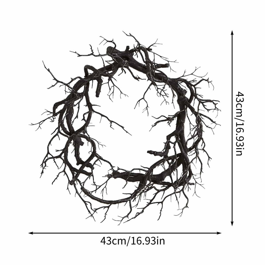 IPEWLEX Halloween Wreath with LED Lights - Black Glitter Decoration for Front Door, Indoor/Outdoor, Battery Operated, 43cm