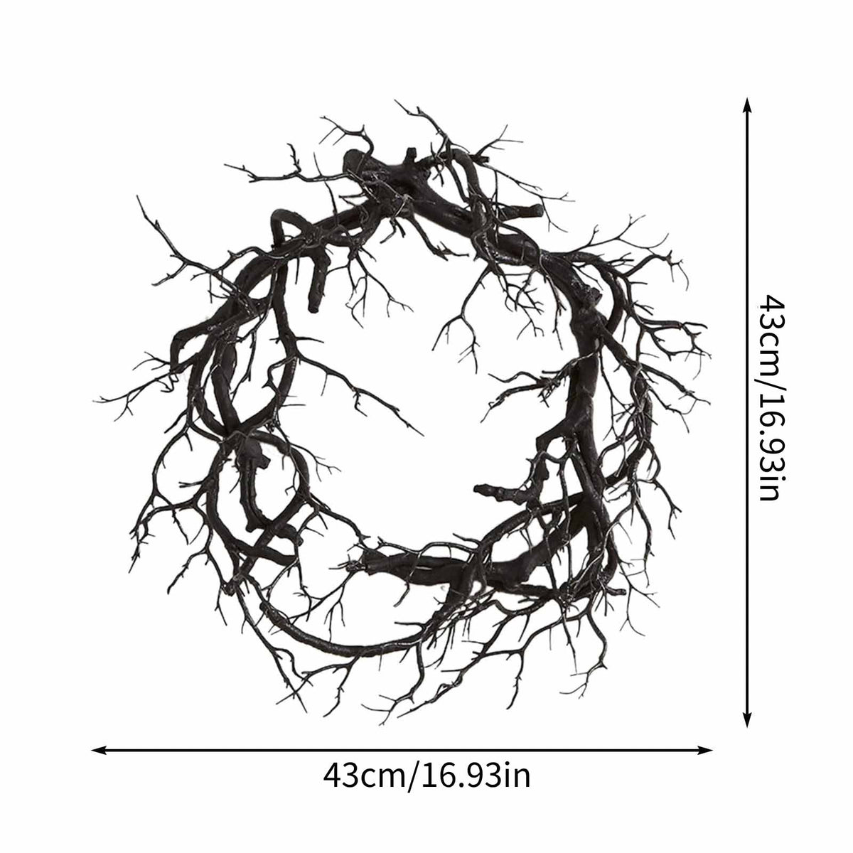 Halloween Wreath with Lights 17" Black Twig Wreath for Front Door Halloween Wreaths That Light up Spooky Gothic Outdoor Halloween Decorations for Porch & Entryway Decor