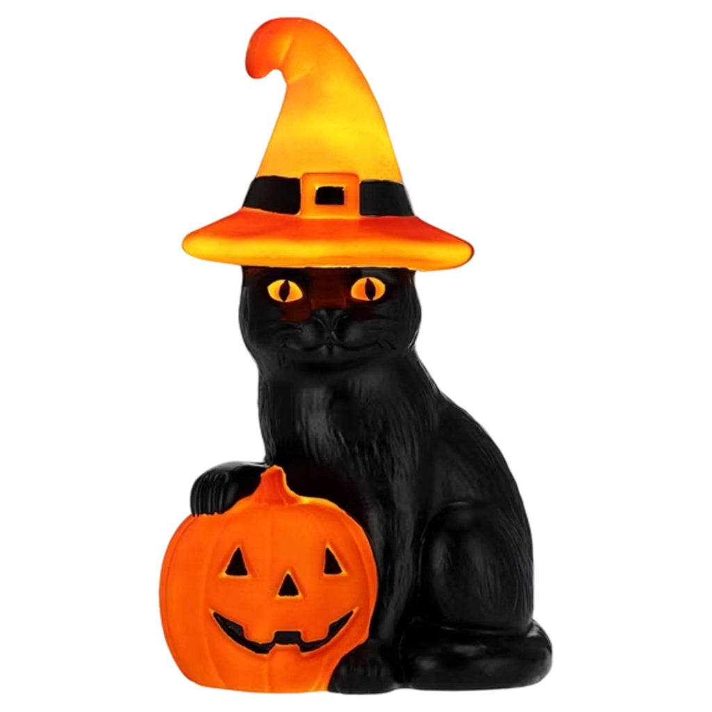 Light-Up Pumpkin Cat Blow Mold Outdoor Decoration, LED Glowing Witch Cat Jack-o-Lantern, Halloween Indoor Outdoor Spooky Decor