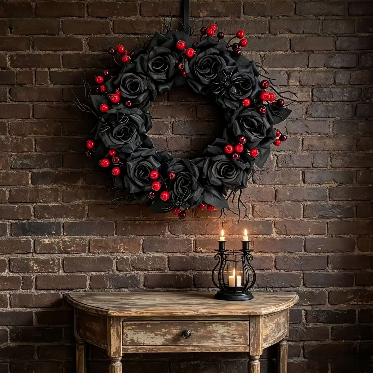 WWC Halloween Wreath, Artificial Silk Bats And Skulls Wreath, Gothic Halloween Decor for Fall Party Front Door Porch Mantel
