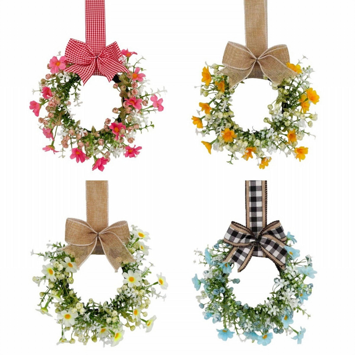 Mini Spring Wreaths, Artificial Daisy Flowers Small Pillar Holder Wreath, Spring Summer Floral Wreath for Candle, Farmhouse, Porch, Front Door, Cabinets, Table Decoration, White