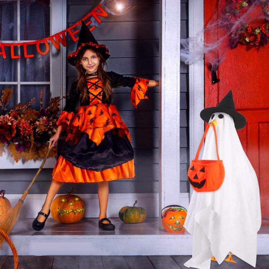 Halloween Garden Porch Decor, Porch Goose Outfits Halloween, 23 Inch Porch Goose Outfits, Witch Dress and Hat Set, Fits 23X11X26 Inch Standing Plush Goose for Front Porch Lawn