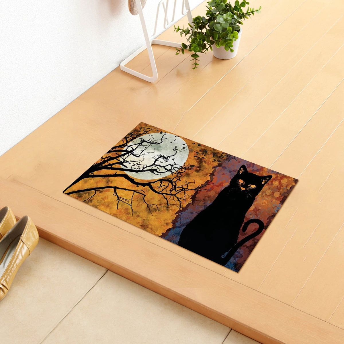 Wovilon Halloween Area Rug Doormat, Black Castle Front Door Mat Non Slip Rubber Backing, Happy Halloween Orange Indoor Outdoor Entrance Mats, Halloween Home Decor Outdoor Rug, 16 X 24 Inches