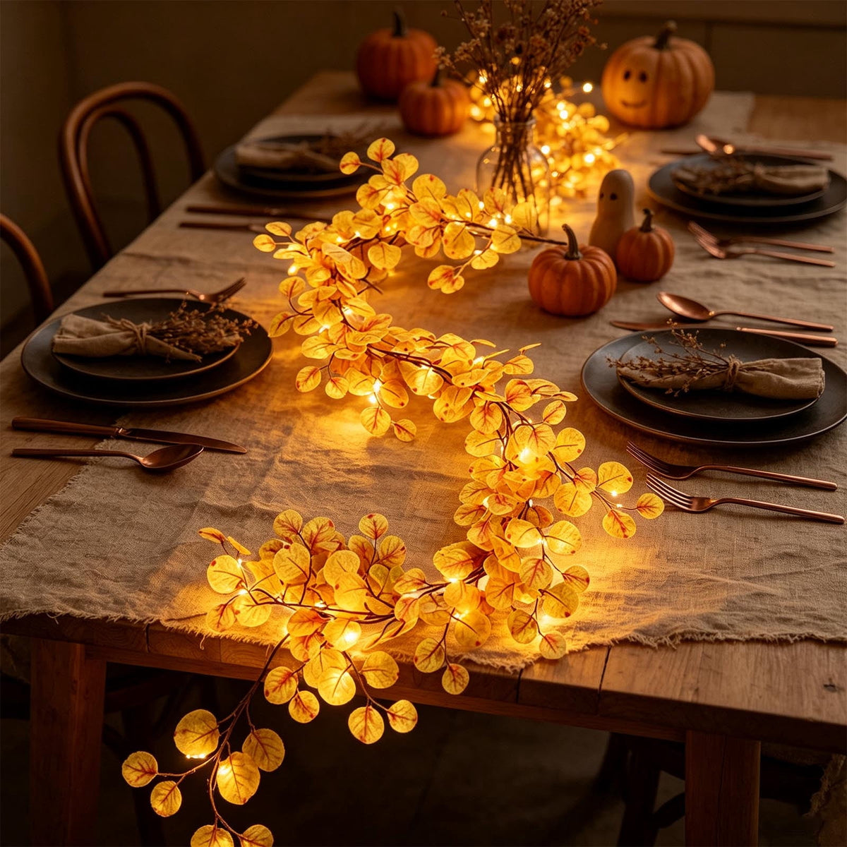 Chmadoxn 78.74" Halloween Thanksgiving Maple Leaf Garland with Mini Pumpkins & Berries, Artificial Fall Leaves Vine for Mantel Staircase Porch, Autumn Harvest Hanging Home Decor
