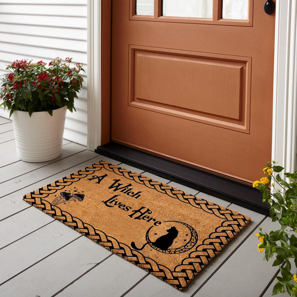 Doormat A Witch Lives Here Halloween Fall Decor Funny Outside Welc (18" x 30") #5139