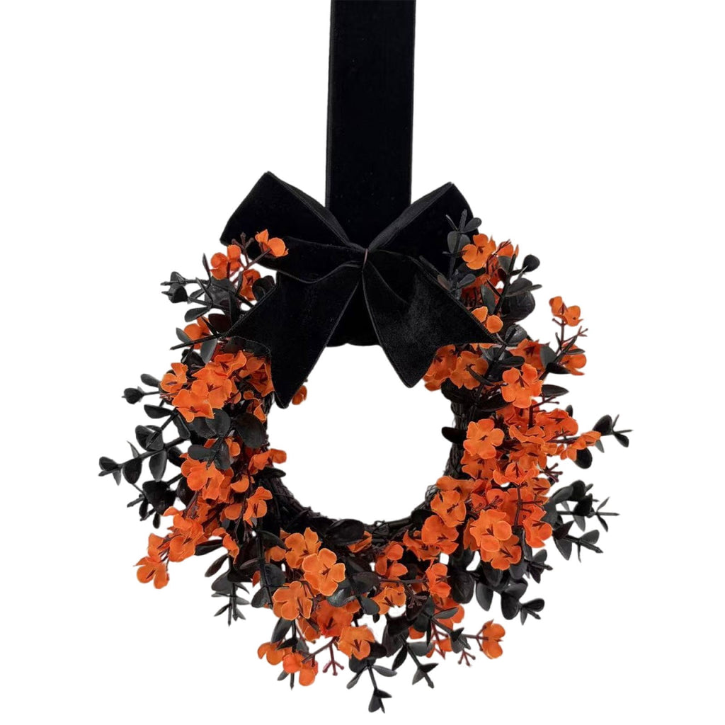Halloween Star Shaped Bow Wreath for Window Door Display, Autumn Festival Artificial Wreath Decor