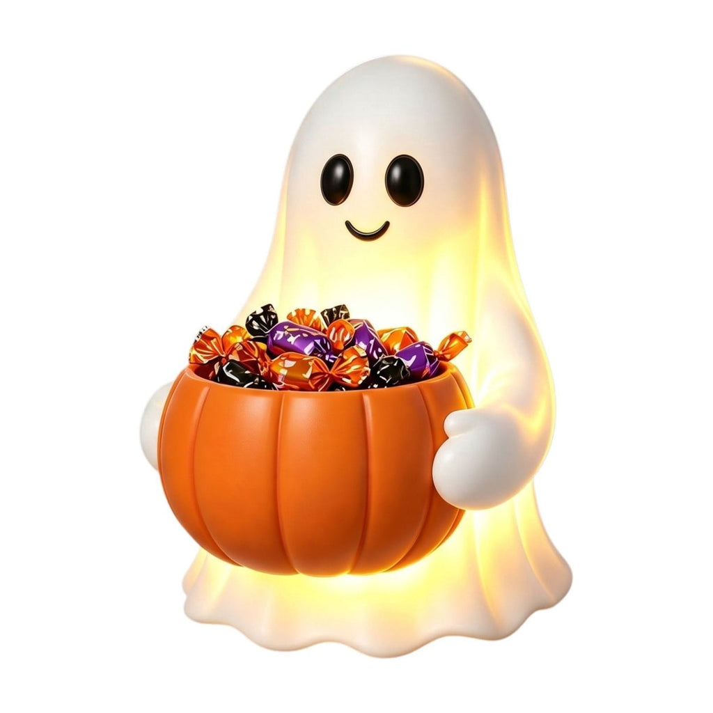 Halloween Decoration Ghost Figurine 11in Resin Ghost Statues with Pumpkin Candy Bowl for Outdoor Indoor Front Door, Porch Yard Lawn Party Decor