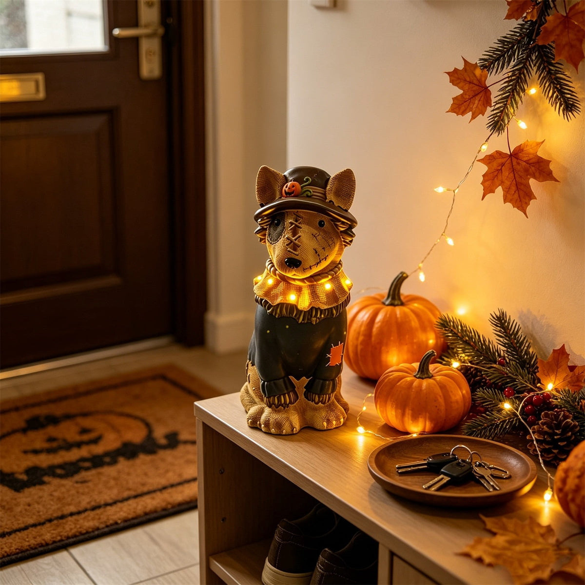 2026 New Halloween Light‑Up French Bulldog Figurine, Shark Outfit Dog Statue with Glowing Pumpkin, Waterproof Resin Table Holiday Decorations, Cute Spooky Halloween Decorations for Porch Yard Home