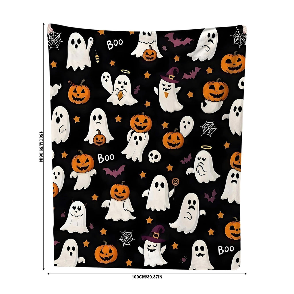 Halloween blanket,Halloween Print Throw Blanket Flannel Soft Cozy Decorative Nap Blanket with Ghost Pumpkin Skull for Office Bedroom Sofa Camping Travel(100x150cm/39x59 Inch),Black
