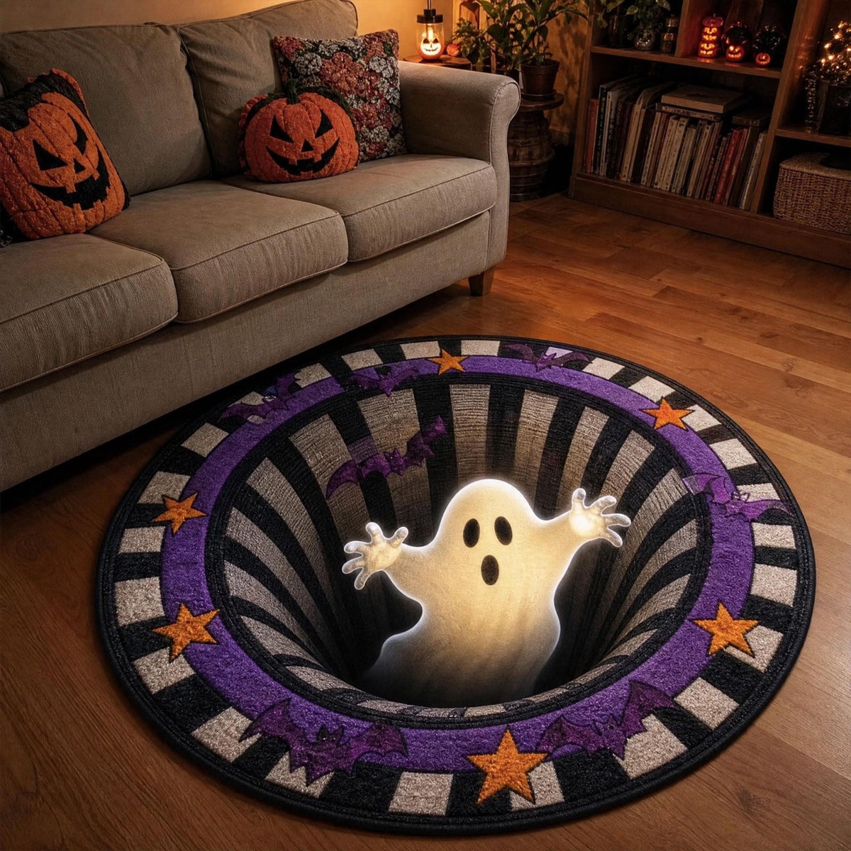 Win s Way 3D Illusion Round Halloween Rug Optical Illusion Doormat Non- Washable Entryway Decor Spooky Fall Front Door Mat for Party Decoration Available in 15.8/23.6/31.5 Inch