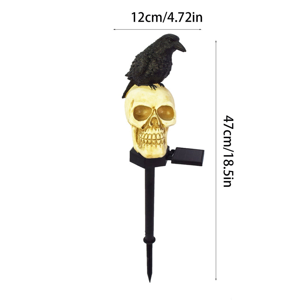 Homellea Solar Halloween Skull Raven Stake Light, 18.5 Inch Resin Skeleton Head Garden Lamp with Crow Accent for Yard, Pathway, Lawn, Planter, Graveyard Scene and Spooky Party Decor