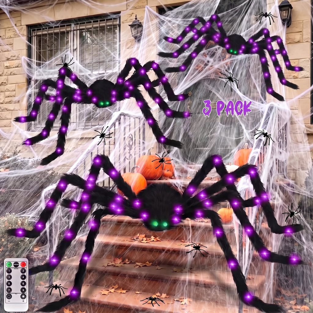 Leyaron Halloween Spider Decorations Set, 5FT and 2 Pack 4FT Lighted Giant Spider Decorations for Halloween Party Indoor Outdoor Yard Home Decor