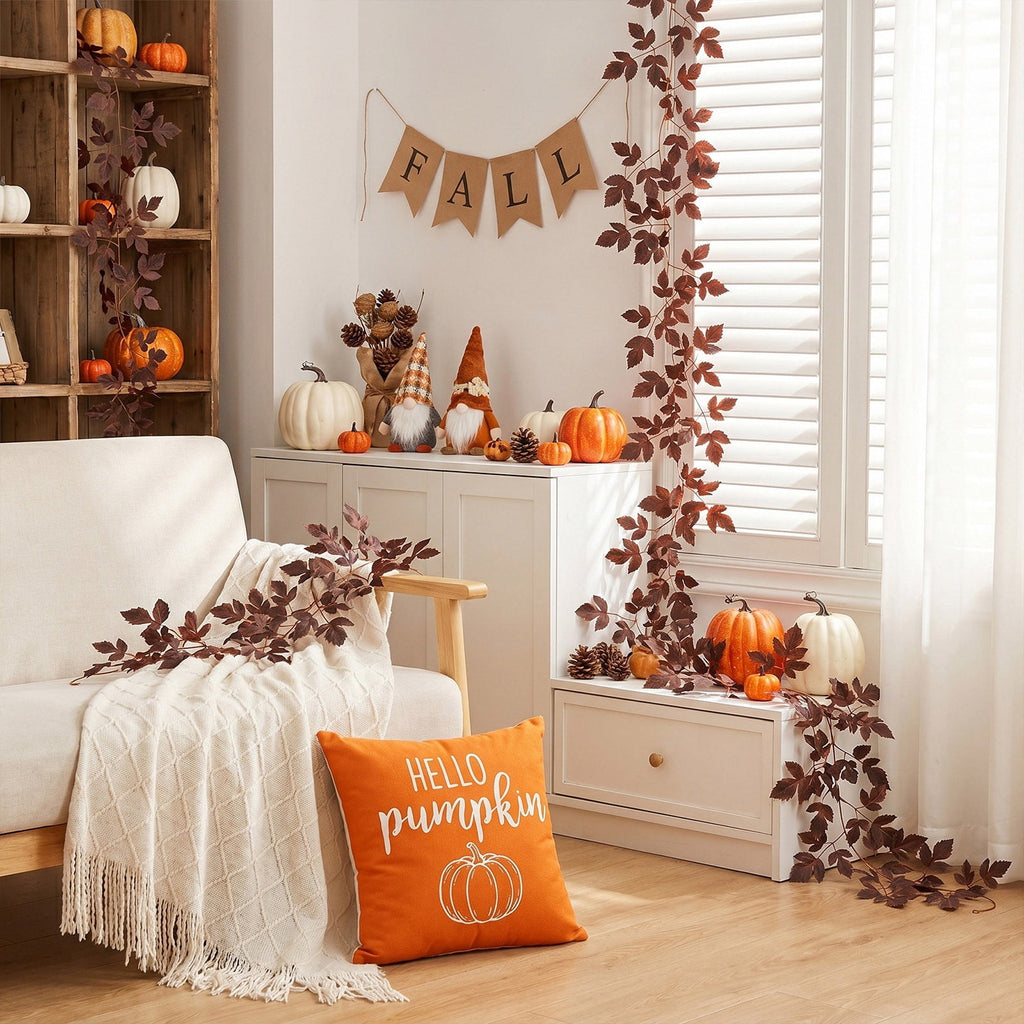 WKSCLPAI Halloween Maple Leaf Garland, Fall Vine Wreaths for Autumn Festivities Decor,Seasonal Garlands for Home,Halloween & Fall Decorations