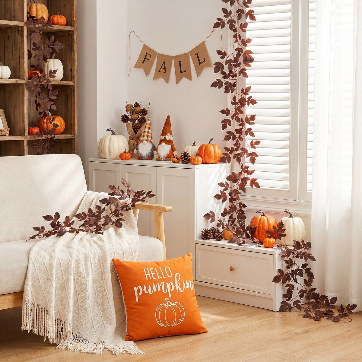 WKSCLPAI Halloween Maple Leaf Garland, Fall Vine Wreaths for Autumn Festivities Decor,Seasonal Garlands for Home,Halloween & Fall Decorations