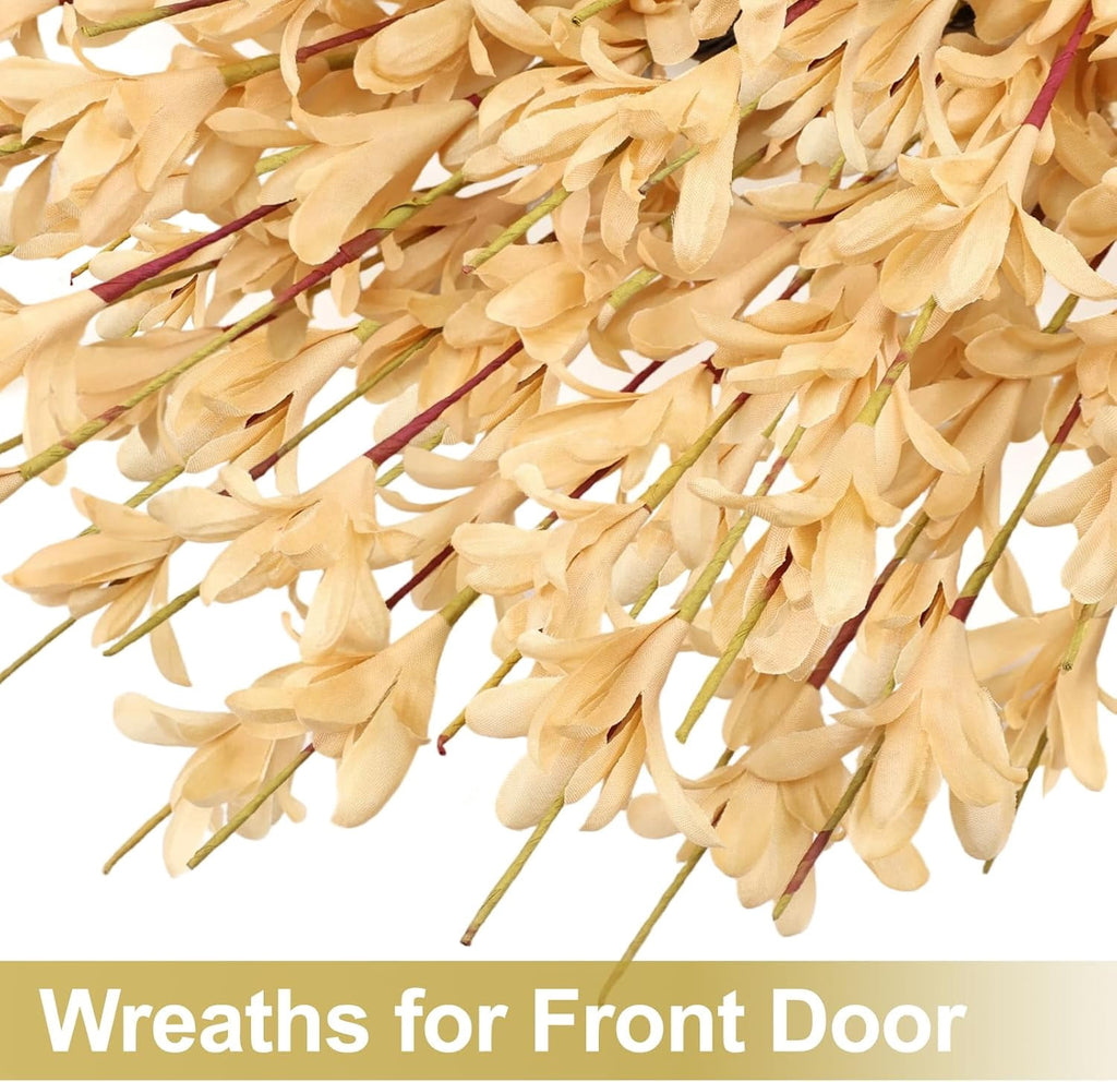 26 Inch Realistic Fall Wreaths for Front Door Outside Autumn Wreath Outdoor Indoors Fall Decorations for Home Thanksgiving Halloween Holiday Decorations Clearance for Wall Porch Door (Wheat)