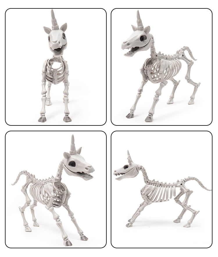 Halloween Animal Skeleton Decorations,Realistic Skeleton Unicorn Props,Posable Movable Joints Unicorn Statue and Figurine for Lawn Yard Graveyard Skeleton Halloween Decor