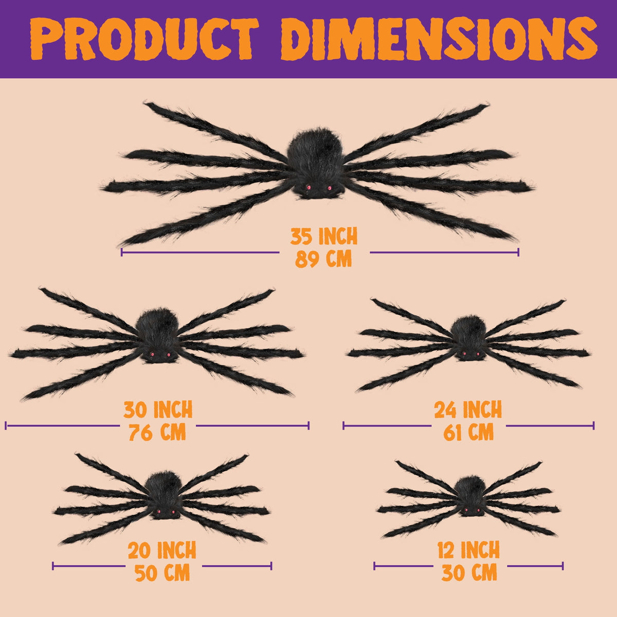Joyfy 6 Packs Colorful Hairy Giant Spiders Halloween Decorations Outdoor,Multi-Size Outdoor Halloween Spider Decorations for Yard Lawn & Patio (30", 30", 20", 20", 12", 12")