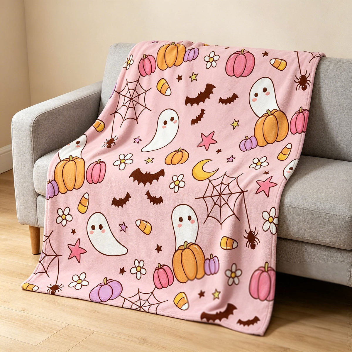 Halloween blanket,Halloween Print Throw Blanket Flannel Soft Cozy Decorative Nap Blanket with Ghost Pumpkin Skull for Office Bedroom Sofa Camping Travel(100x150cm/39x59 Inch),Black