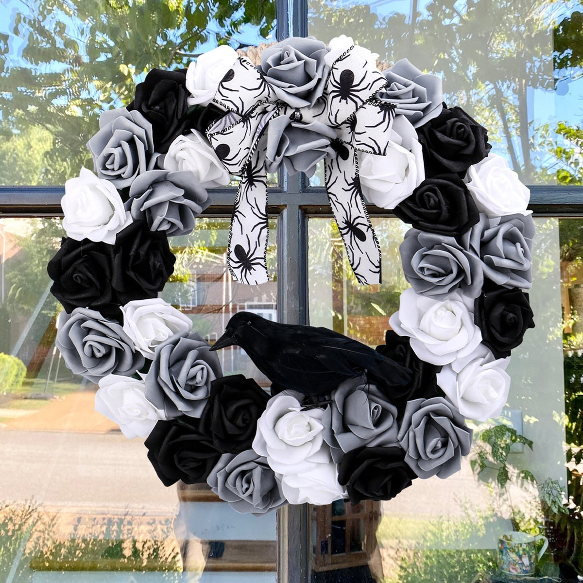YIKA Halloween Decoration Halloween Ghost Festival Purple Simulation Skull Pumpkin Horror Scene Decoration Wreath F3Halloween Yard Decor