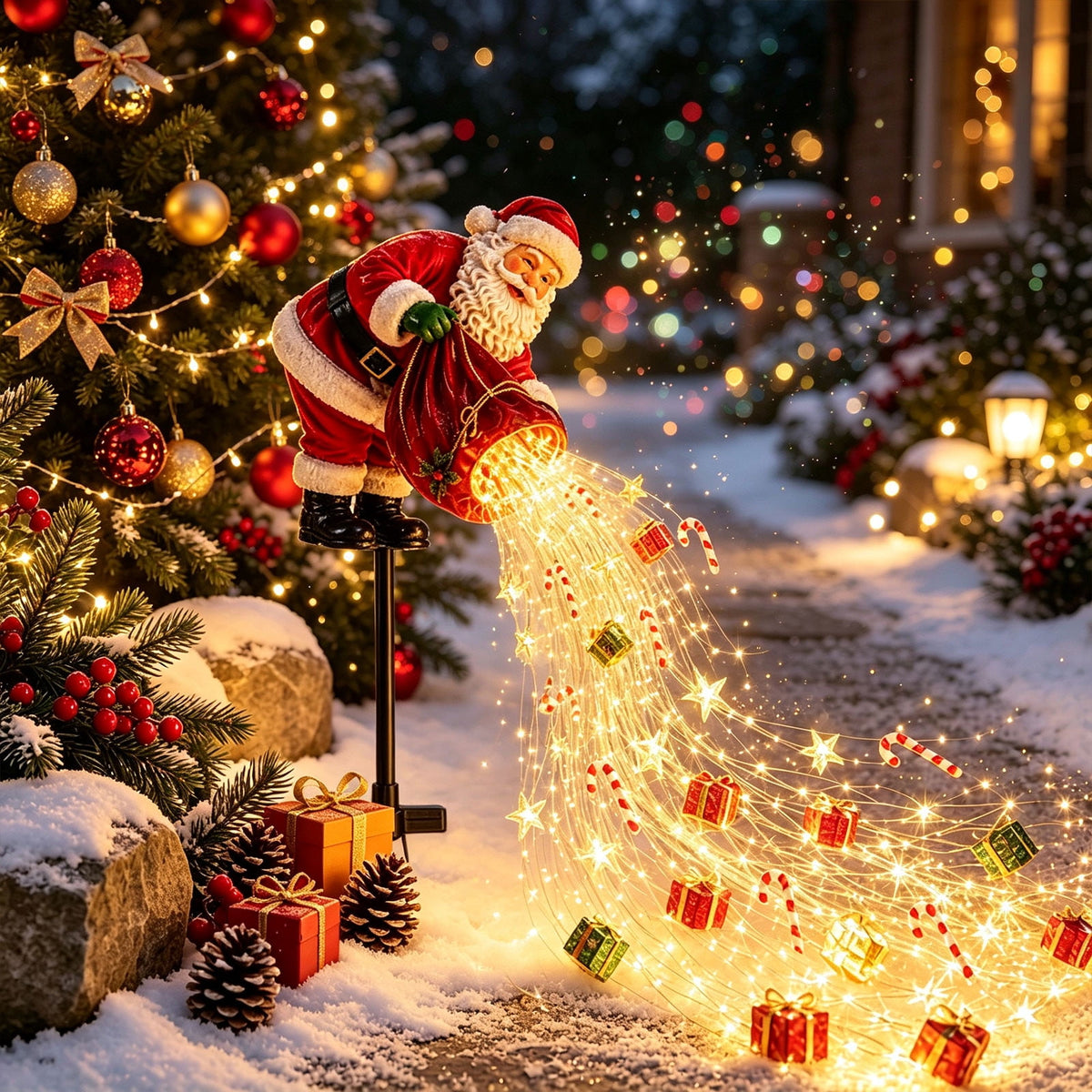 Luckky Christmas Bell Cascade Solar Yard Light,Solar Powered Flowing Star Bell Stake Light,Warm Yellow Outdoor Holiday Decor for Christmas Yard Decor（1 Pack）