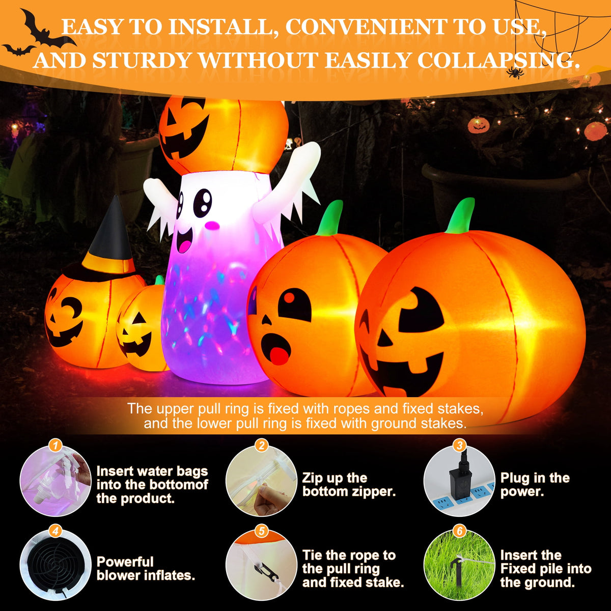 Yexmas 9.4ft Halloween Inflatable Pumpkins Outdoor Decor with Black Cat Tombstone and Spectre,360° Rotating Colorful LED Lights,for Halloween Party,Yard,Garden,Lawn