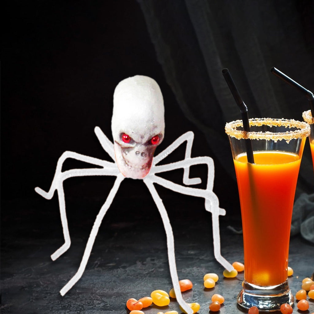 Halloween Skull Head Spider Decoration 11.81inch Creepy Skeleton Spider Decoration with Crossed Bones ABS Plastic Indoor Outdoor Party Layout Supply for Spooky Scene Decor
