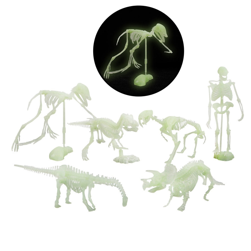 Gqtwoy 6Pcs Noctilucent Dinosaur Human Skeleton Model, Glow-in-the-Dark Skull Toy for Halloween Party, Spooky Bones Decor for Home & Office, Ideal for Haunted House & Holiday Decorations