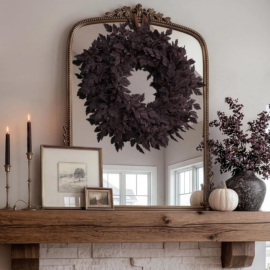 26 inch Fall Cimicifuga Leaves Front Door Wreath, Artificial Autumn Foliage Wreath, Decor for Indoor Outdoor Mantel, Window, Wall, Kitchen & Harvest Halloween