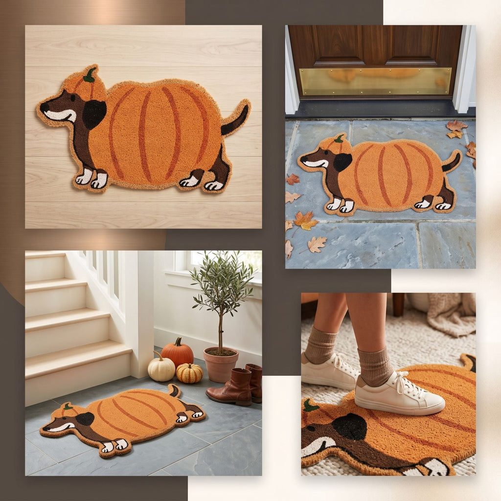 Halloween Dog Door Mat, Pumpkin Dog Coir Mat, Spooky Characters Welcome Mat for Front Porch, Non-Slip Outdoor Indoor Rug Doormat, Fall Holiday Home Decor