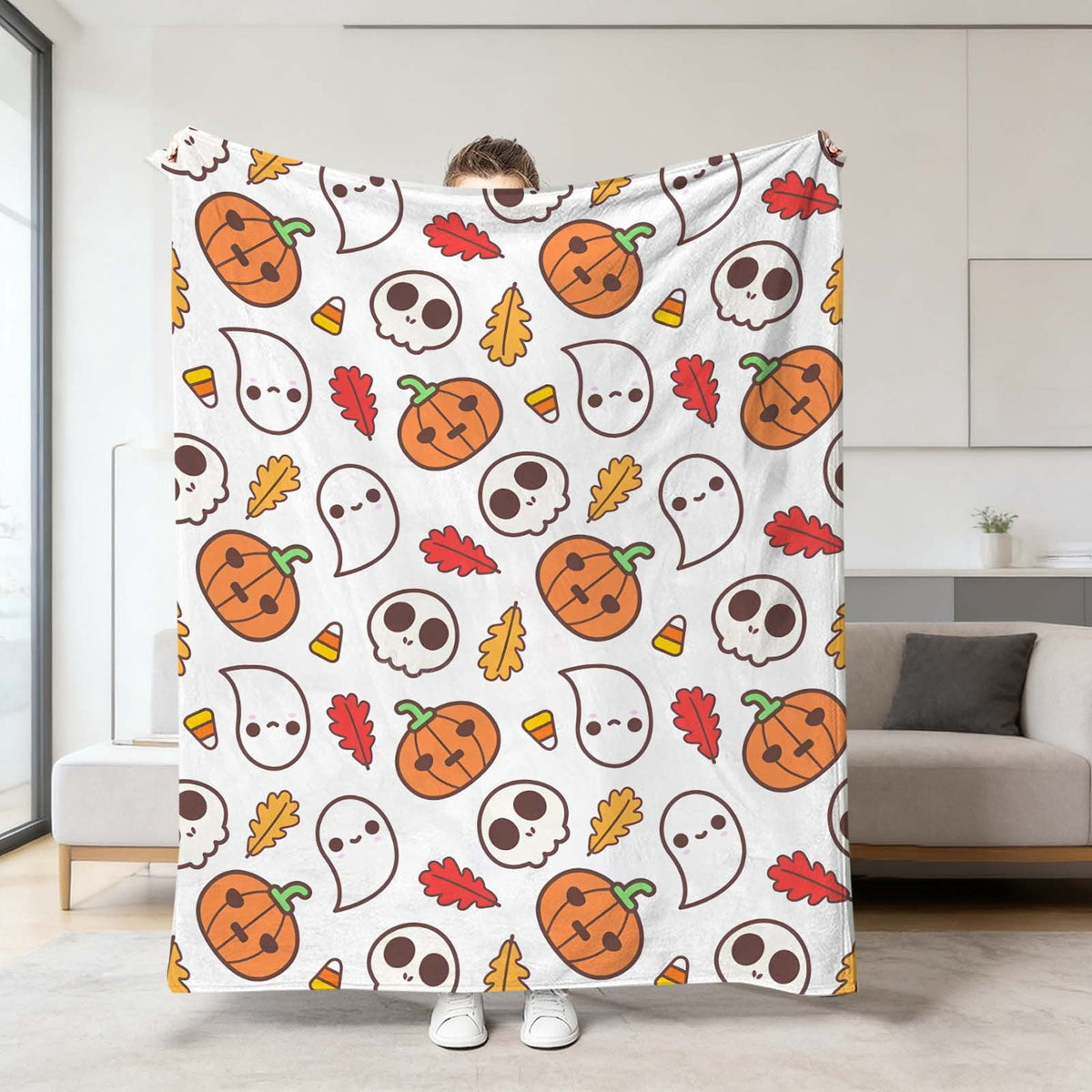 Halloween blanket,Halloween Print Throw Blanket Flannel Soft Cozy Decorative Nap Blanket with Ghost Pumpkin Skull for Office Bedroom Sofa Camping Travel(100x150cm/39x59 Inch),Black