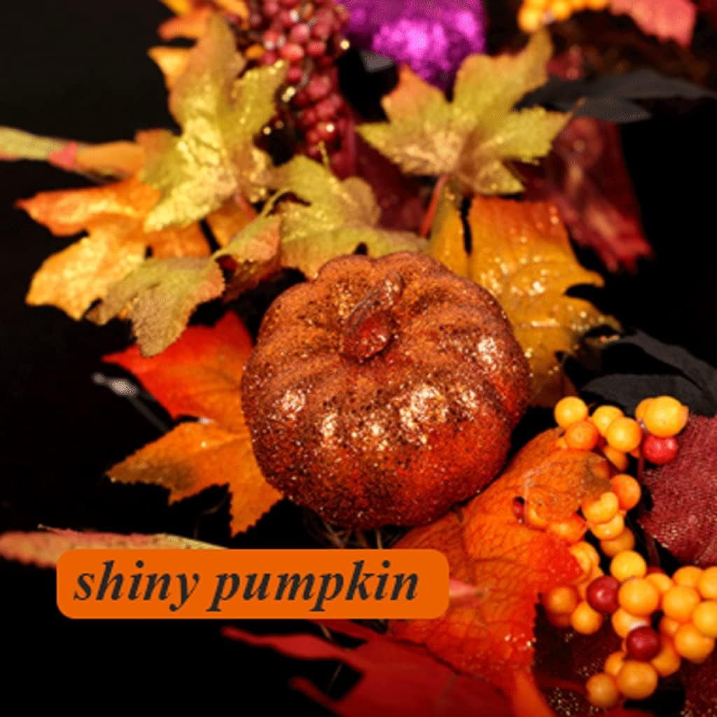 Autumn Wreaths for Front Door,18inch Artificial Fall Wreaths with Lights Pumpkin Pine Cones Berry Maple Leaves,Thanksgiving Halloween Harvest Festival Home Decoration for Indoor,Outdoor,Window,Garden