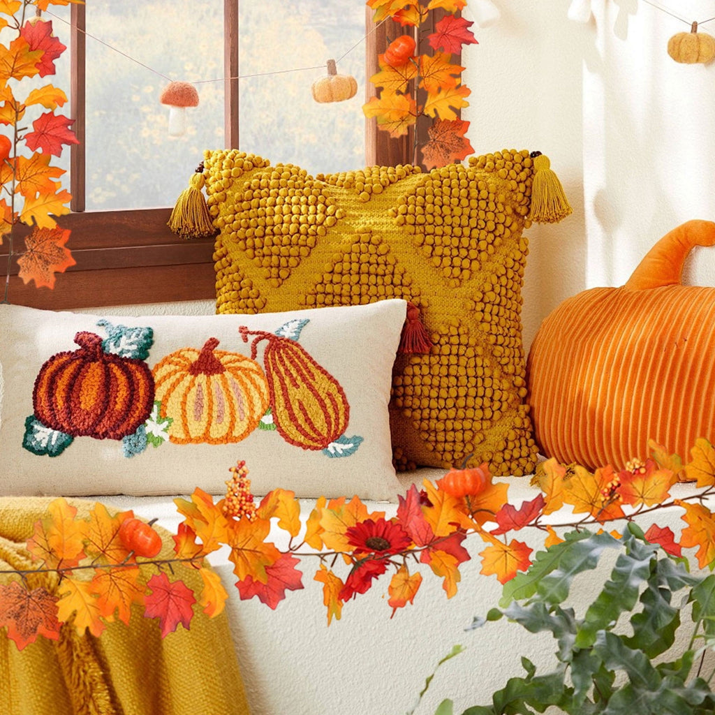 Sruoe Simulation Maple Leaf and Rattan Fall Garland for Holiday Stair Door, Greenery Garland for Garden Home Wall, Fake Plants Wreath Decoration for Thanksgiving Halloween, Orange