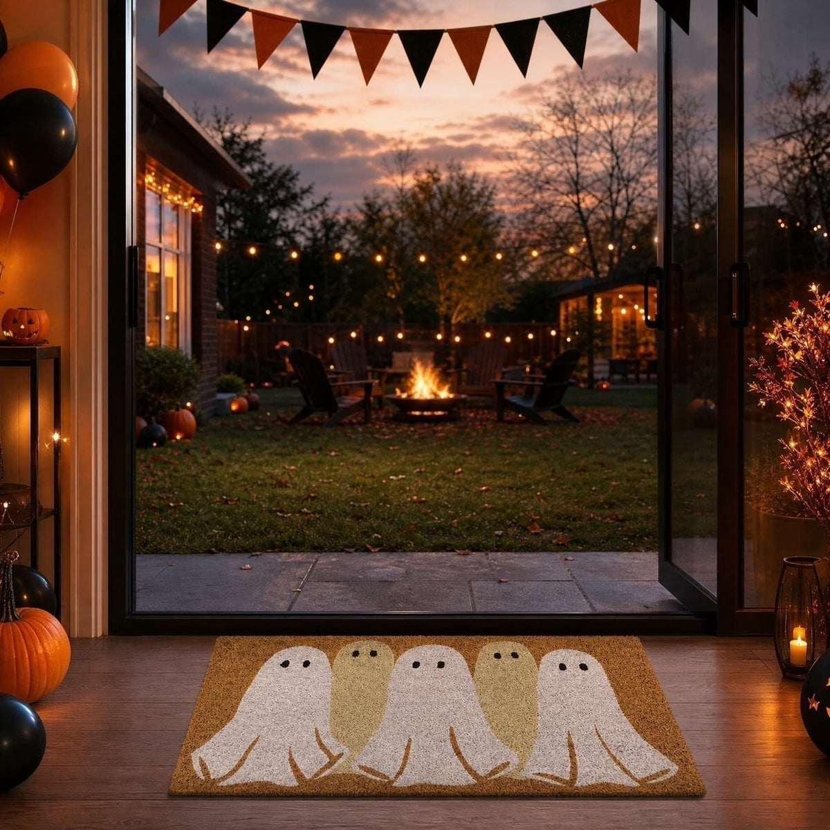 Cute Ghost Family Halloween Doormat - Spooky Fall Welcome Mat with Five Playful Ghosts for Front Porch Entryway Indoor Outdoor Decor