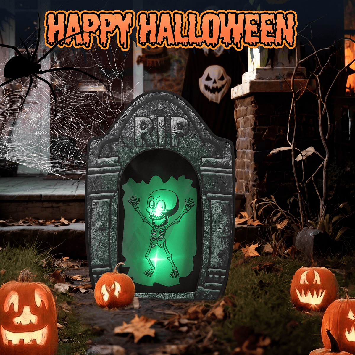 Toiyjofe 3.5ft Large Halloween Tombstone Decoration with LED Skull Eyes, Battery Powered Foldable Graveyard Decor for Lawn, Garden & Haunted House