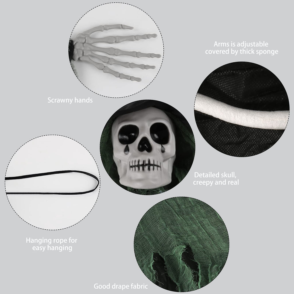 Halloween Hanging Ghost, 32 x 40 Inch Niyattn Hanging Halloween Skeleton Ghosts Decorations, Grim Reapers for Best Halloween Outdoor Decorations, Green