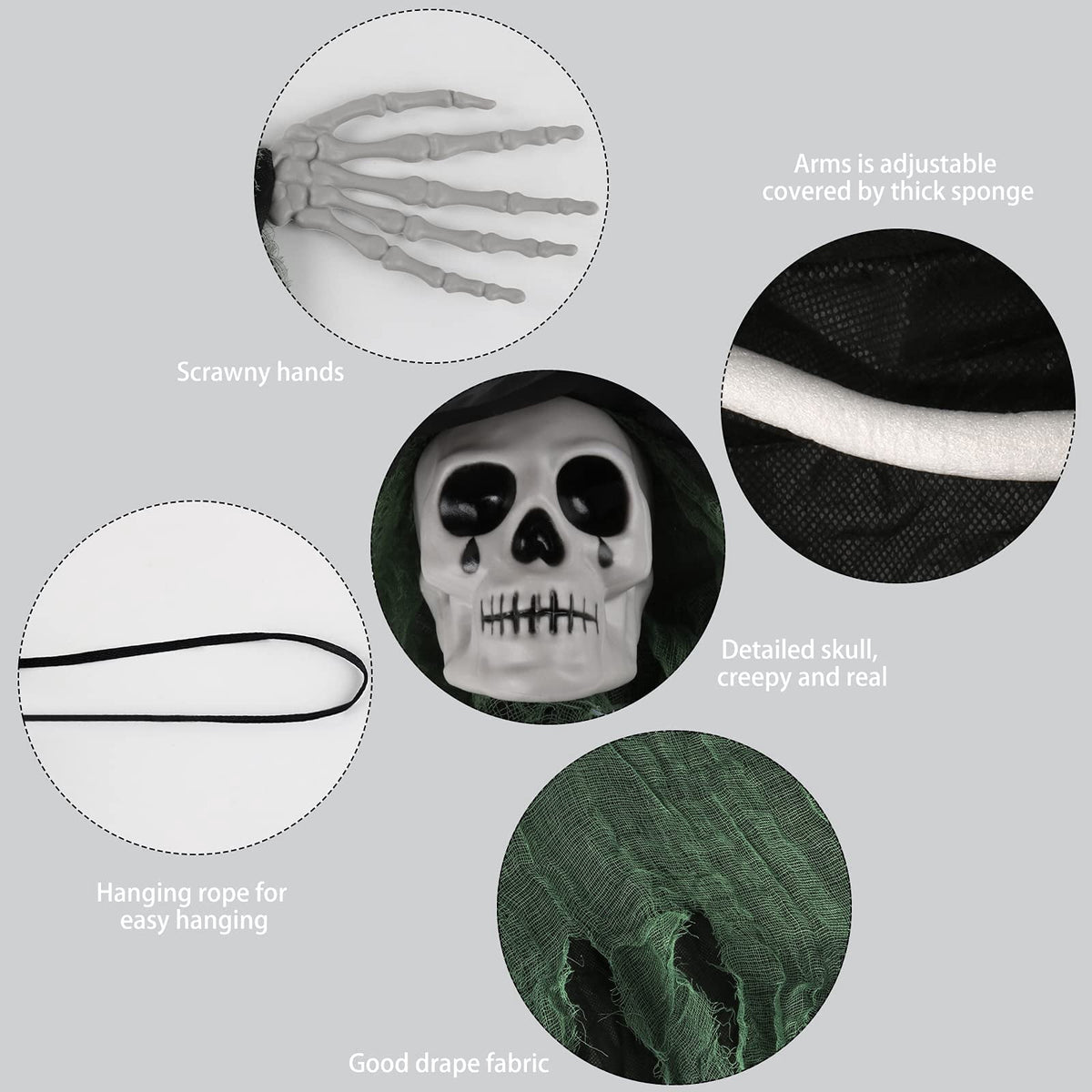 Halloween Hanging Ghost, 32 x 40 Inch Niyattn Hanging Halloween Skeleton Ghosts Decorations, Grim Reapers for Best Halloween Outdoor Decorations, Green