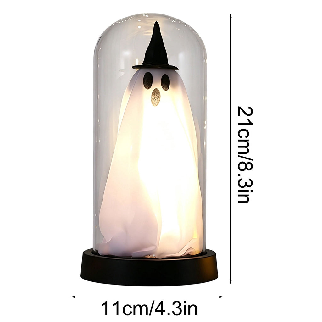 Orangide Halloween Ghost Cloche Night Light Fabric Ghost Lamp with Glass Dome for Mantel Shelf Spooky Party and Home Decor Ornament