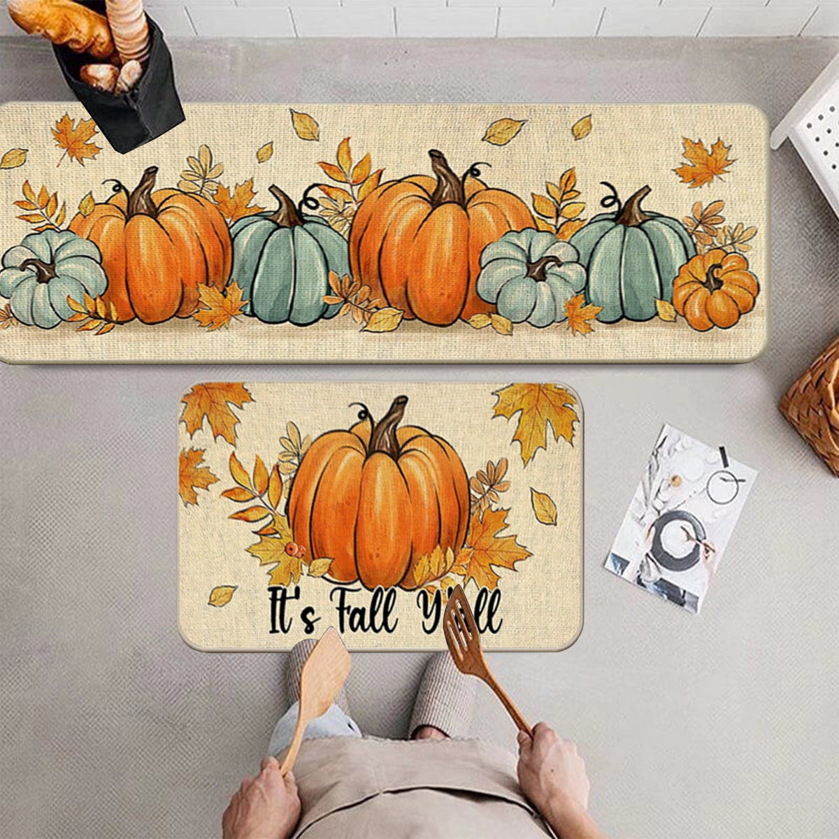 Zhourta Halloween Fall Plaid Outdoor Rug Orange Plaid Outdoor Rug Cotton Hand Woven Check Rug Layered Doormats for Front Door Front Porch Farmhouses Entryway Patio 15.7x23.6 Inch