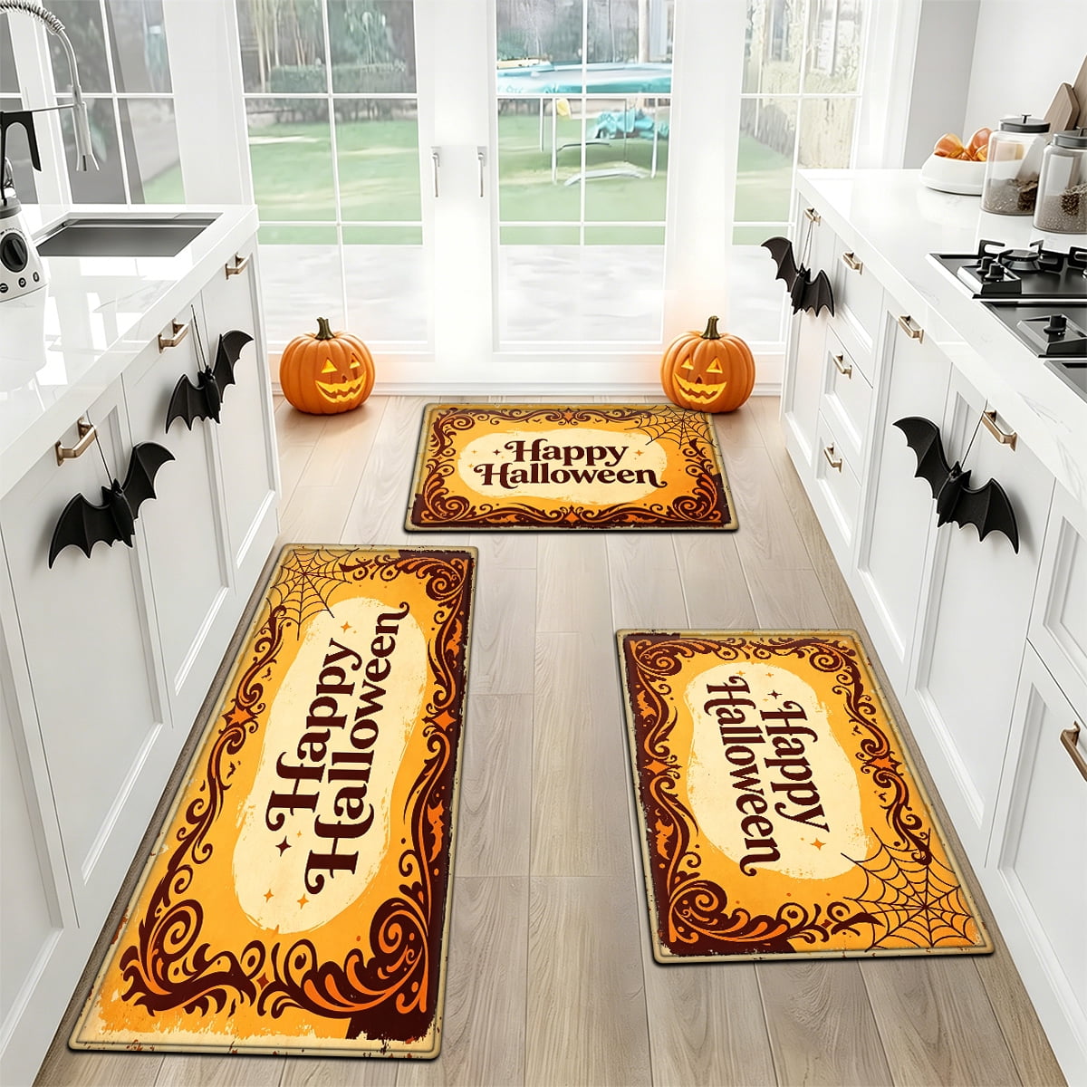 YIMEIS Halloween Orange Pumpkin Lantern Soft Non-slip 1Pc Flannel Mat and Kitchen Rugs,16''x24'',for Bathroom Entryway Bedroom