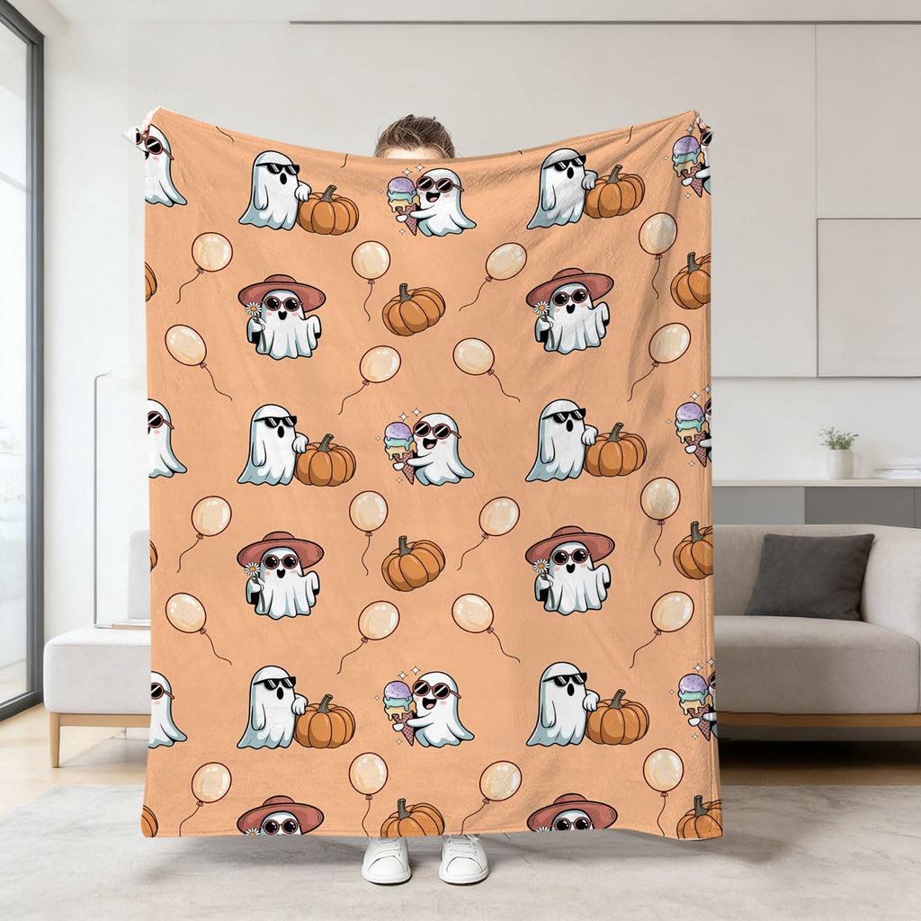 Halloween blanket,Halloween Print Throw Blanket Flannel Soft Cozy Decorative Nap Blanket with Ghost Pumpkin Skull for Office Bedroom Sofa Camping Travel(100x150cm/39x59 Inch),Black
