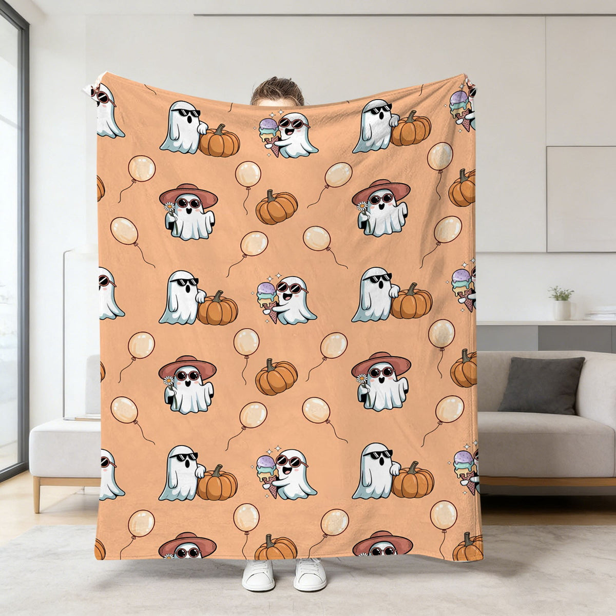 Halloween blanket,Halloween Print Throw Blanket Flannel Soft Cozy Decorative Nap Blanket with Ghost Pumpkin Skull for Office Bedroom Sofa Camping Travel(100x150cm/39x59 Inch),Black