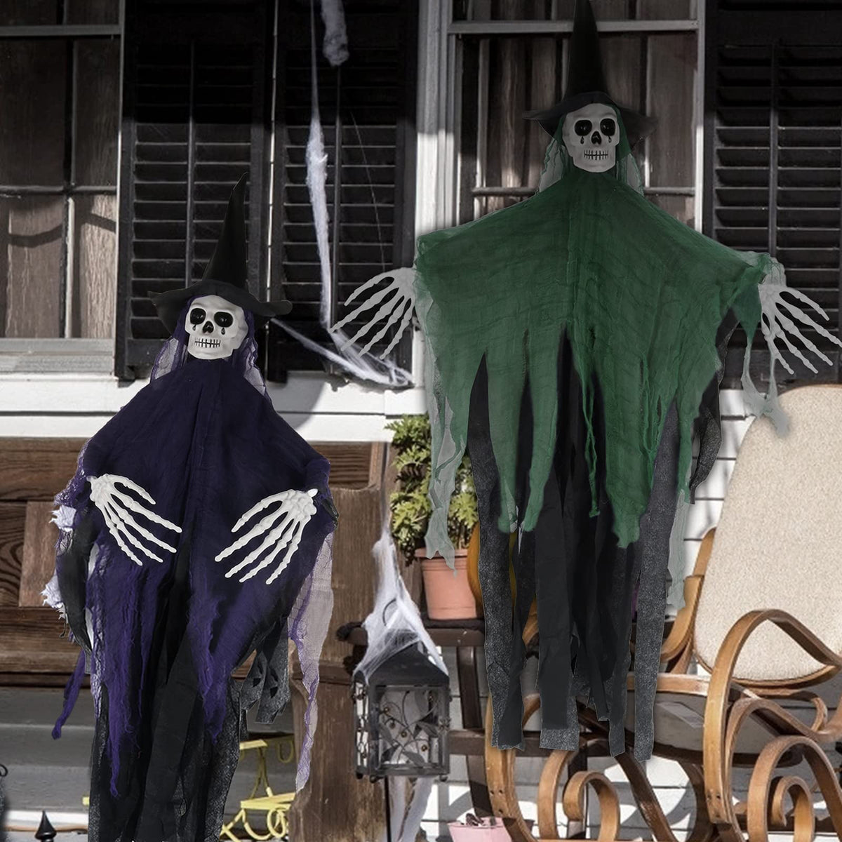 Halloween Hanging Ghost, 32 x 40 Inch Niyattn Hanging Halloween Skeleton Ghosts Decorations, Grim Reapers for Best Halloween Outdoor Decorations, Green