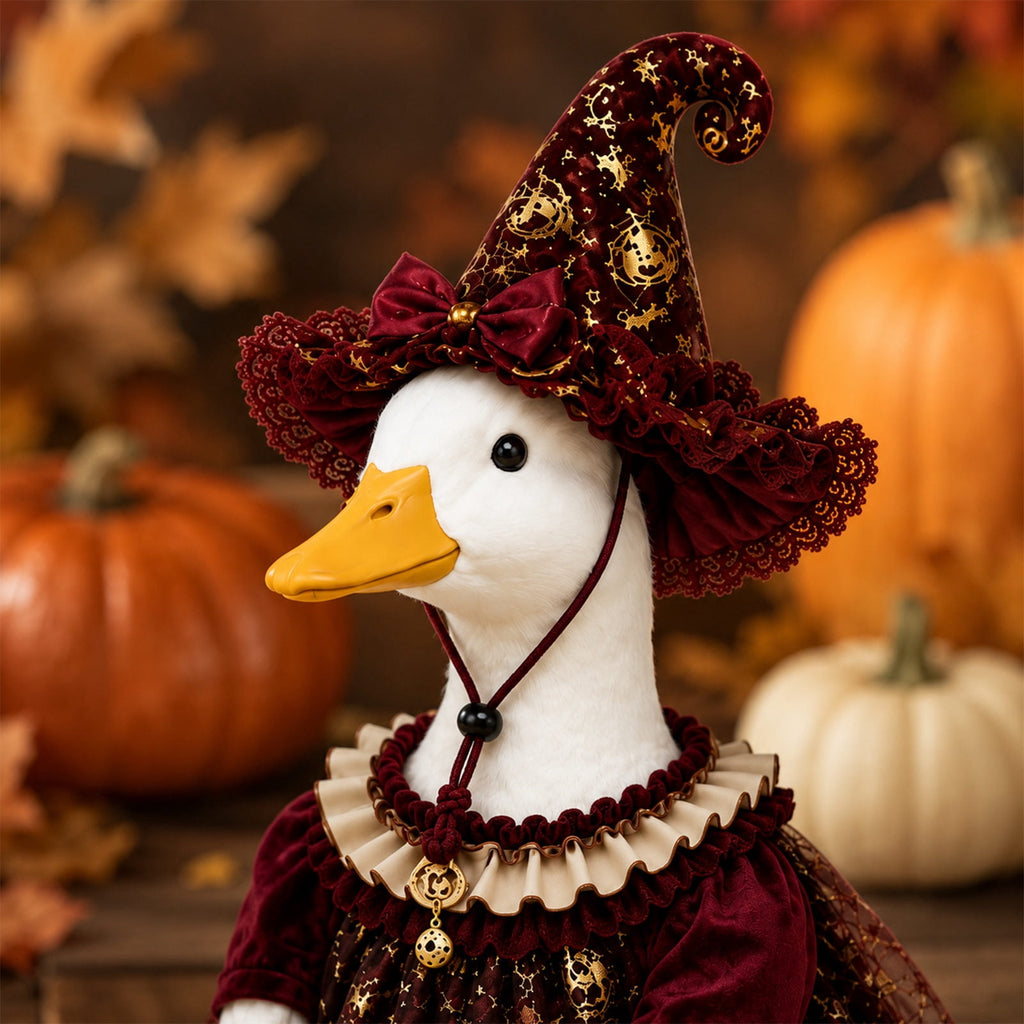 Halloween Garden Porch Decor, Porch Goose Outfits Halloween, 23 Inch Porch Goose Outfits, Witch Dress and Hat Set, Fits 23X11X26 Inch Standing Plush Goose for Front Porch Lawn